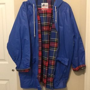 Flannel lined royal blue raincoat